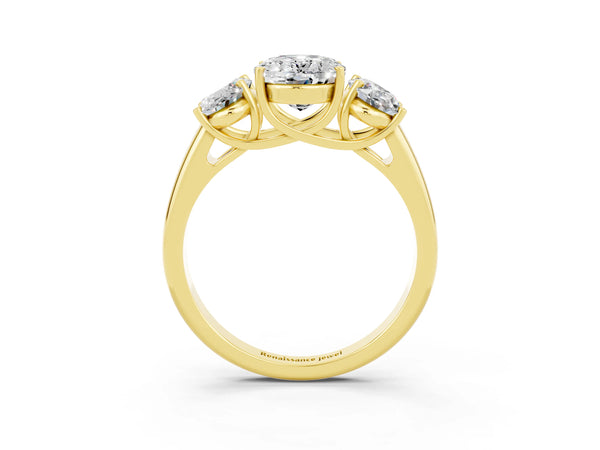 Yellow gold Three-Stone Oval Cut Moissanite Engagement Ring with Prong Setting