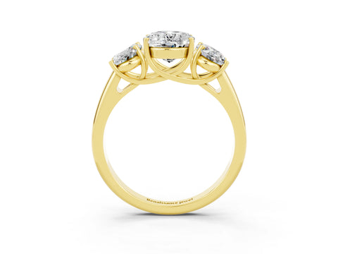 Yellow gold Three-Stone Oval Cut Moissanite Engagement Ring with Prong Setting_3