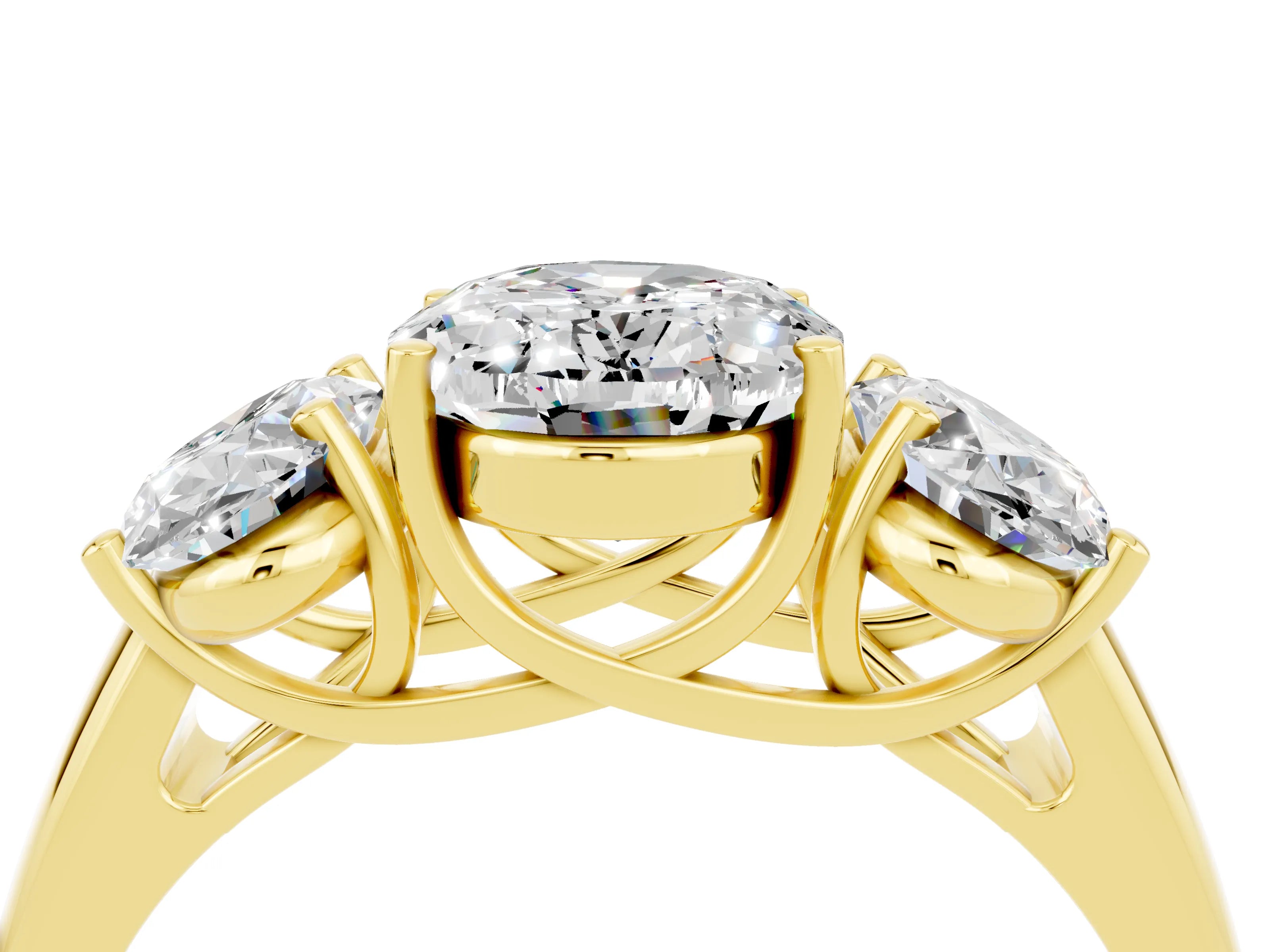 Yellow gold Three-Stone Oval Cut Moissanite Engagement Ring with Prong Setting_4