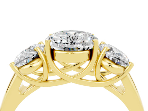 Yellow gold Three-Stone Oval Cut Moissanite Engagement Ring with Prong Setting_4