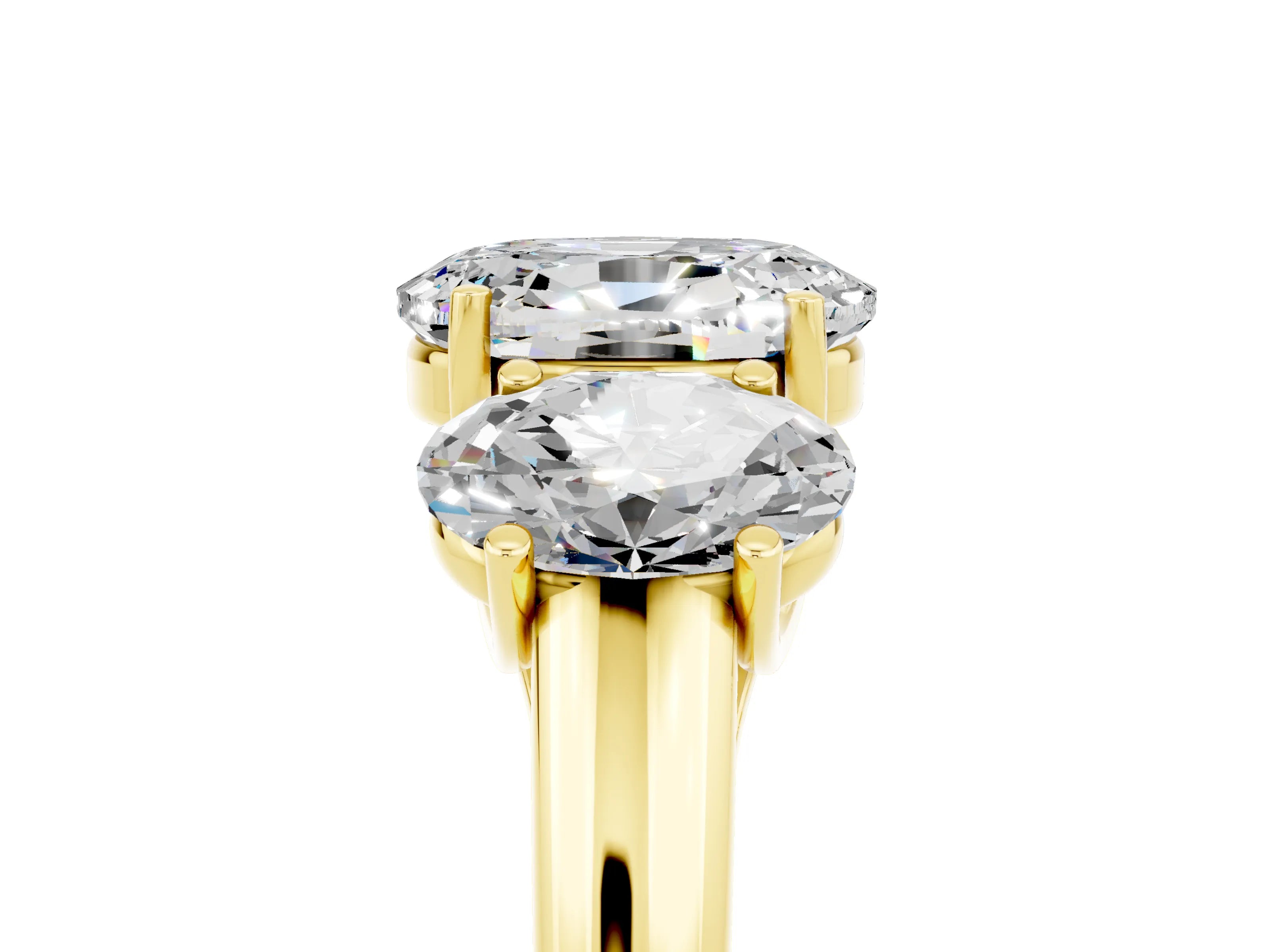 Yellow gold Three-Stone Oval Cut Moissanite Engagement Ring with Prong Setting_5