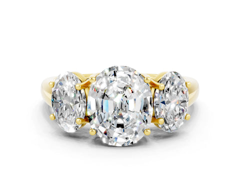 Yellow gold Three-Stone Oval Cut Moissanite Engagement Ring with Prong Setting