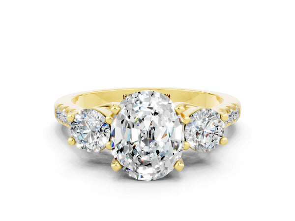Yellow gold Three-Stone Oval Cut Moissanite Pavé Band with Four-Prong Setting