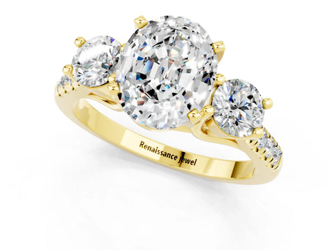 Yellow gold Three-Stone Oval Cut Moissanite Pavé Band with Four-Prong Setting_1