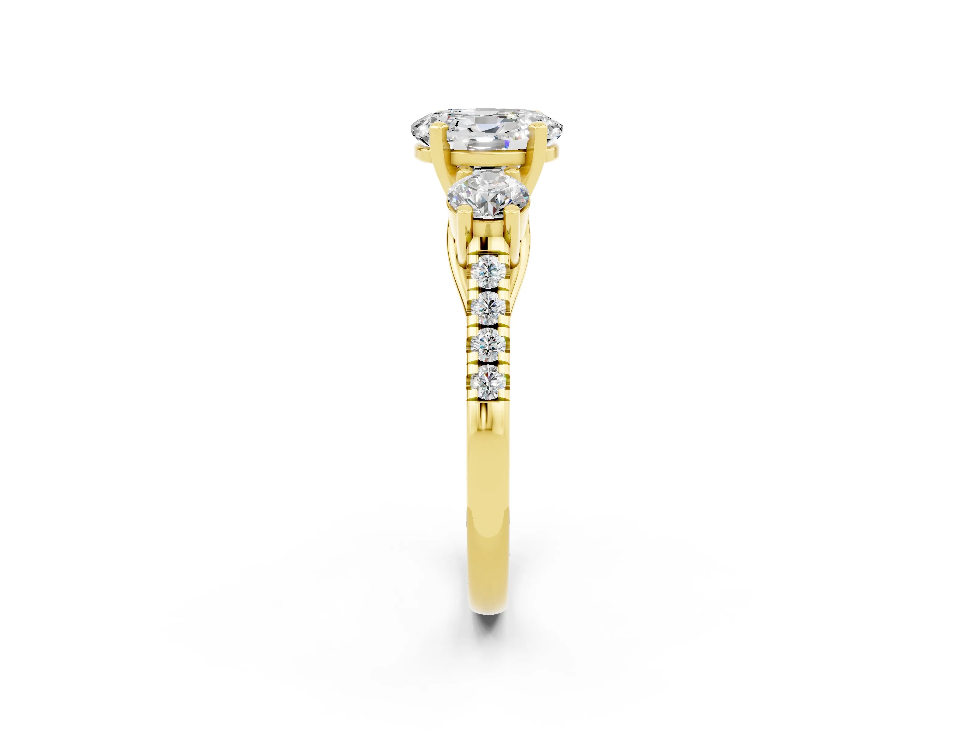 Yellow gold Three-Stone Oval Cut Moissanite Pavé Band with Four-Prong Setting_2