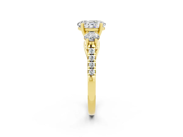 Yellow gold Three-Stone Oval Cut Moissanite Pavé Band with Four-Prong Setting