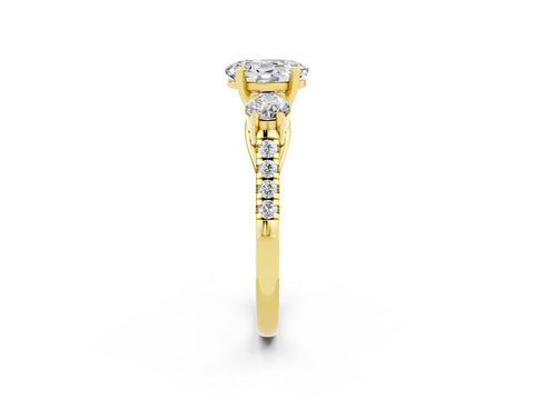 Yellow gold Three-Stone Oval Cut Moissanite Pavé Band with Four-Prong Setting_2