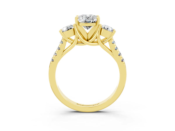 Yellow gold Three-Stone Oval Cut Moissanite Pavé Band with Four-Prong Setting