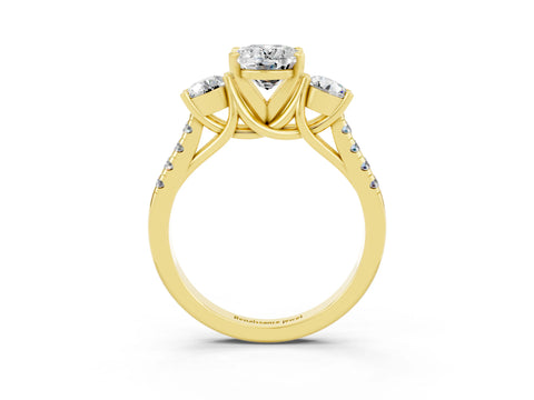 Yellow gold Three-Stone Oval Cut Moissanite Pavé Band with Four-Prong Setting_3