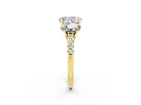Yellow gold Three-Stone Oval Cut Moissanite Ring with Pavé Band and Prong Setting_14