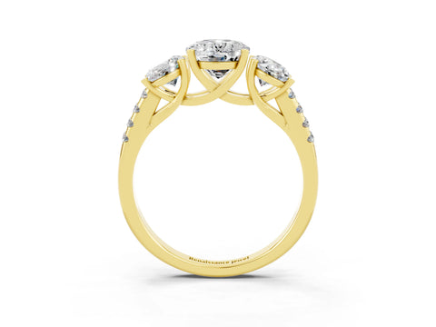 Yellow gold Three-Stone Oval Cut Moissanite Ring with Pavé Band and Prong Setting_15