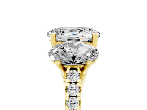 Yellow gold Three-Stone Oval Cut Moissanite Ring with Pavé Band and Prong Setting_17