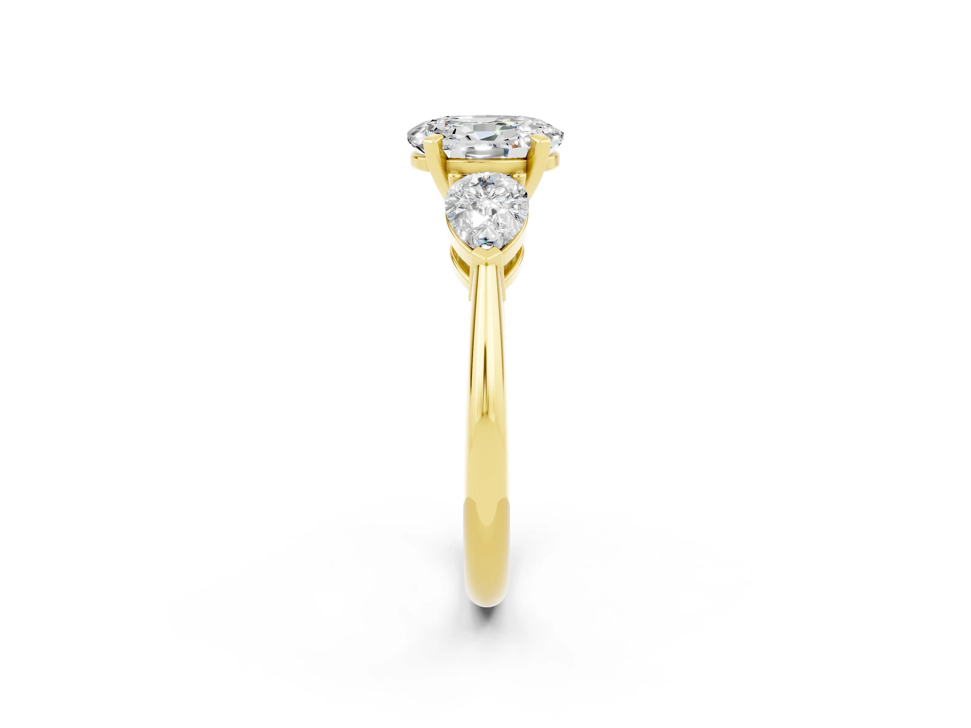 Yellow gold Three-Stone Oval Cut Moissanite Ring with Pear Side Stones and Four-Prong Setting_2