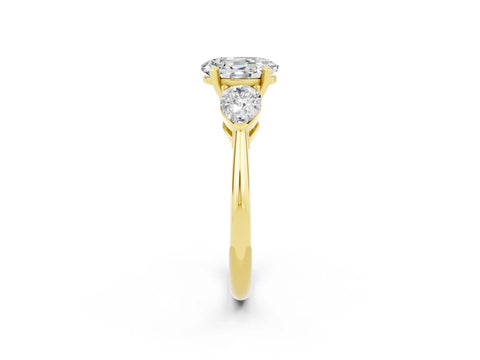 Yellow gold Three-Stone Oval Cut Moissanite Ring with Pear Side Stones and Four-Prong Setting_2