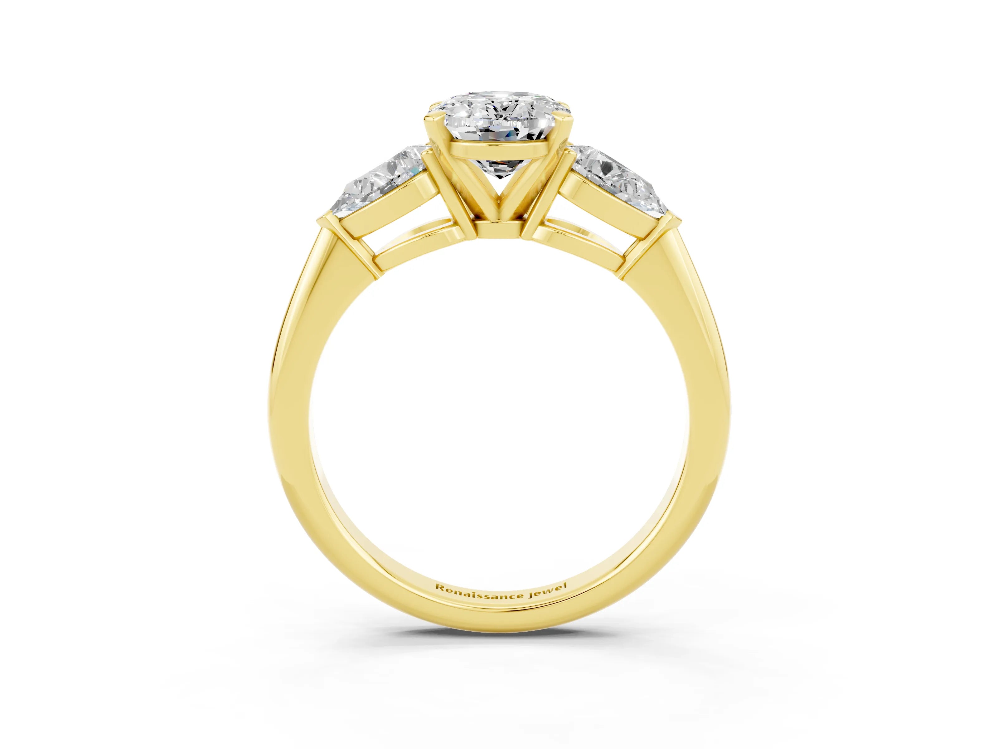 Yellow gold Three-Stone Oval Cut Moissanite Ring with Pear Side Stones and Four-Prong Setting_3