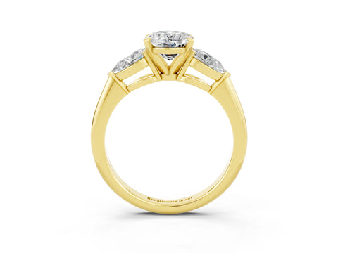 Yellow gold Three-Stone Oval Cut Moissanite Ring with Pear Side Stones and Four-Prong Setting_3