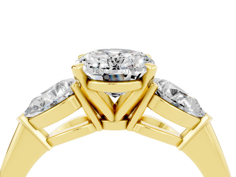 Yellow gold Three-Stone Oval Cut Moissanite Ring with Pear Side Stones and Four-Prong Setting_4