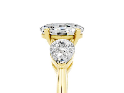 Yellow gold Three-Stone Oval Cut Moissanite Ring with Pear Side Stones and Four-Prong Setting_5