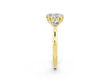 Yellow gold Three-Stone Oval Cut Moissanite Ring with Pear  Side Stones in Four-Prong Setting_14