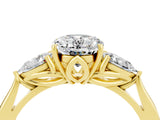 Yellow gold Three-Stone Oval Cut Moissanite Ring with Pear  Side Stones in Four-Prong Setting_16