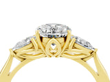 Yellow gold Three-Stone Oval Cut Moissanite Ring with Pear  Side Stones in Four-Prong Setting_40
