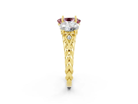 Yellow gold Three-Stone Oval Cut Morganite Braided Band Ring with Four-Prong Setting_14