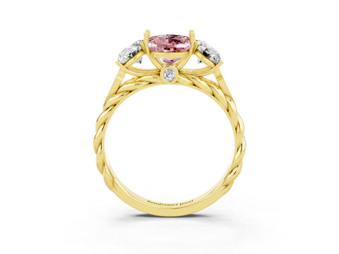 Yellow gold Three-Stone Oval Cut Morganite Braided Band Ring with Four-Prong Setting_15