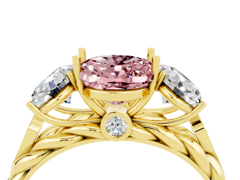 Yellow gold Three-Stone Oval Cut Morganite Braided Band Ring with Four-Prong Setting_16