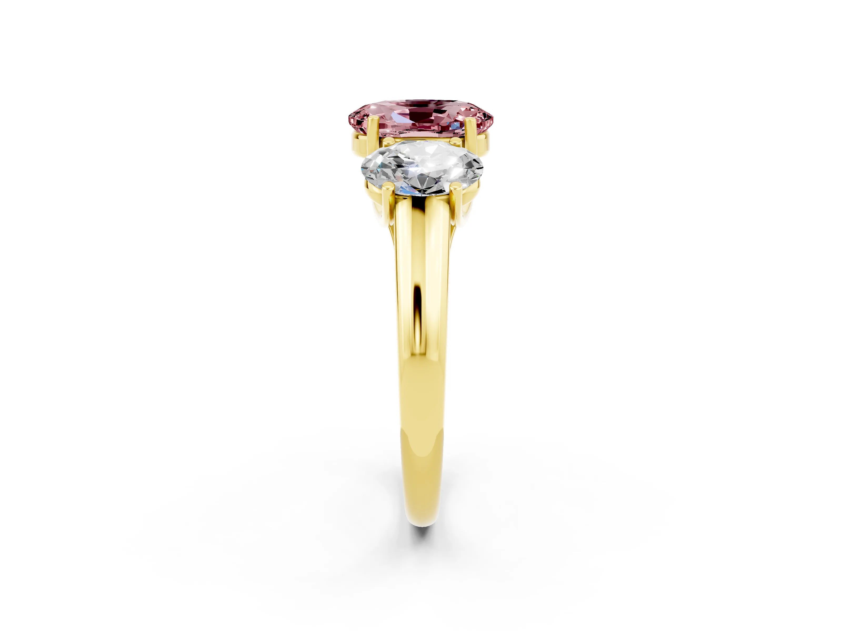 Yellow gold Three-Stone Oval Cut Morganite Engagement Ring with Prong Setting_2