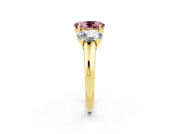 Yellow gold Three-Stone Oval Cut Morganite Engagement Ring with Prong Setting
