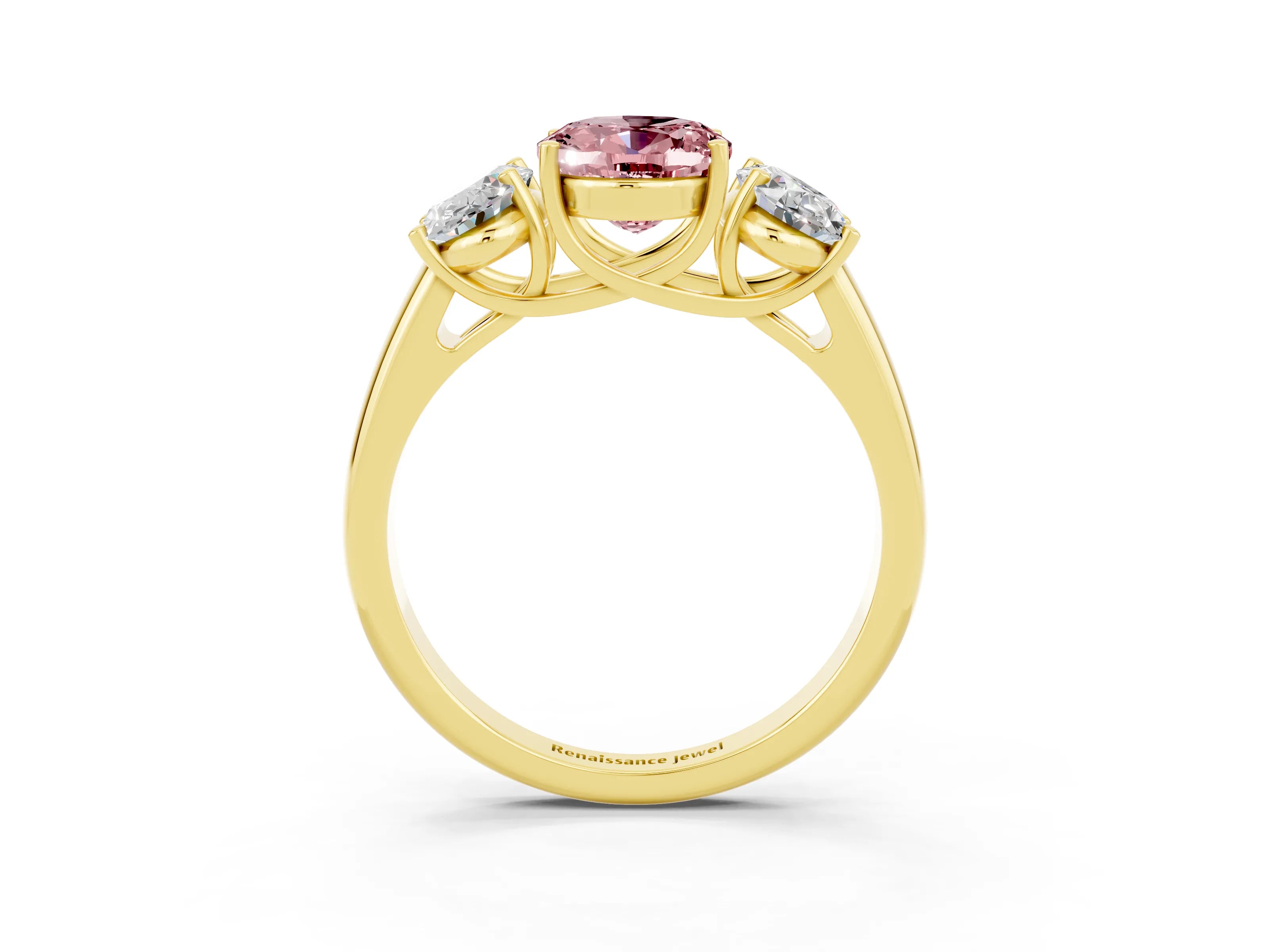 Yellow gold Three-Stone Oval Cut Morganite Engagement Ring with Prong Setting_3