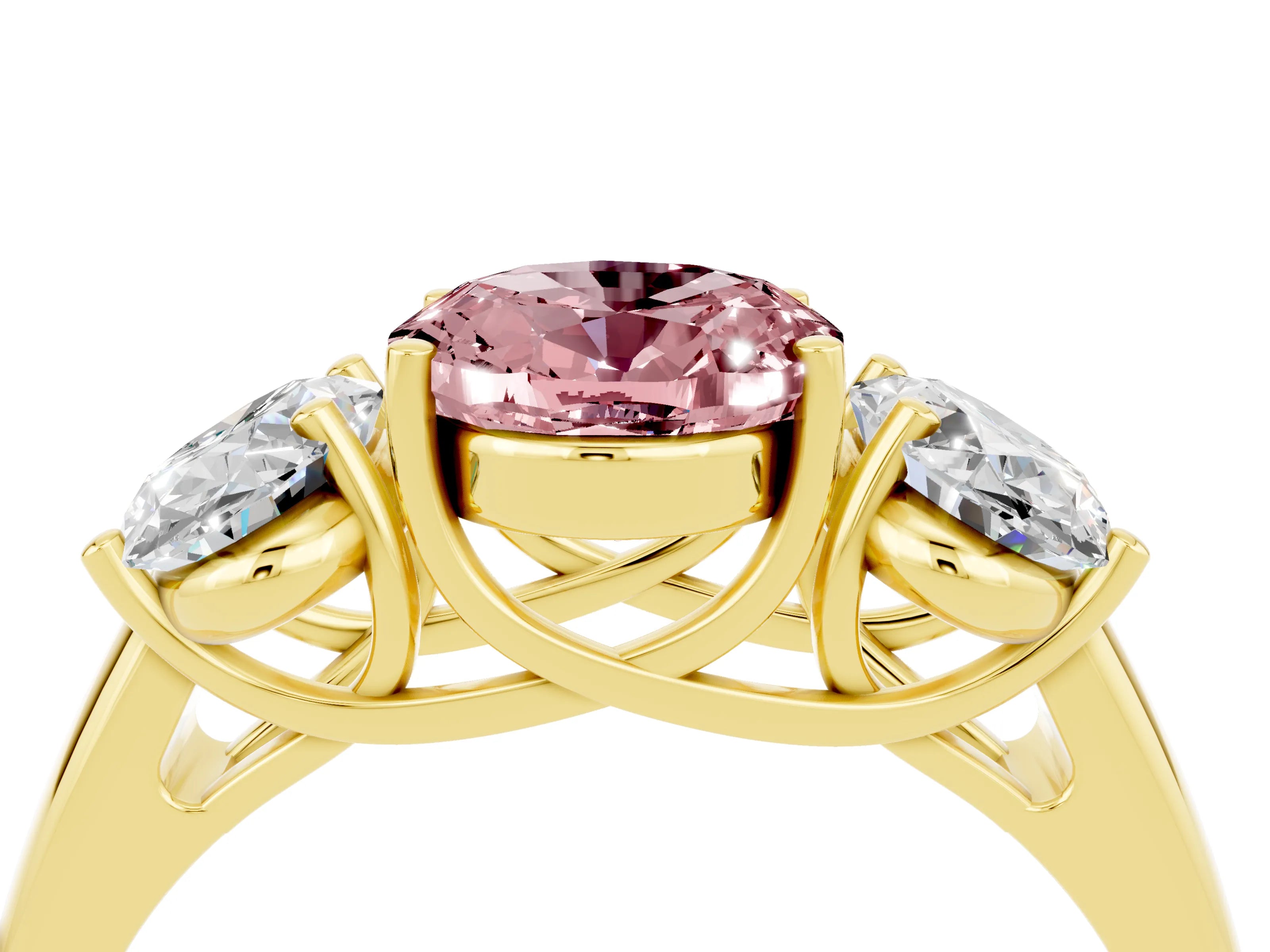 Yellow gold Three-Stone Oval Cut Morganite Engagement Ring with Prong Setting_4