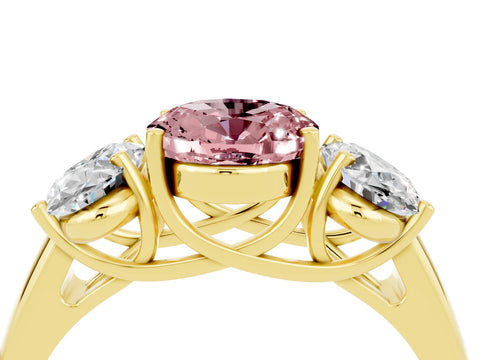 Yellow gold Three-Stone Oval Cut Morganite Engagement Ring with Prong Setting_4