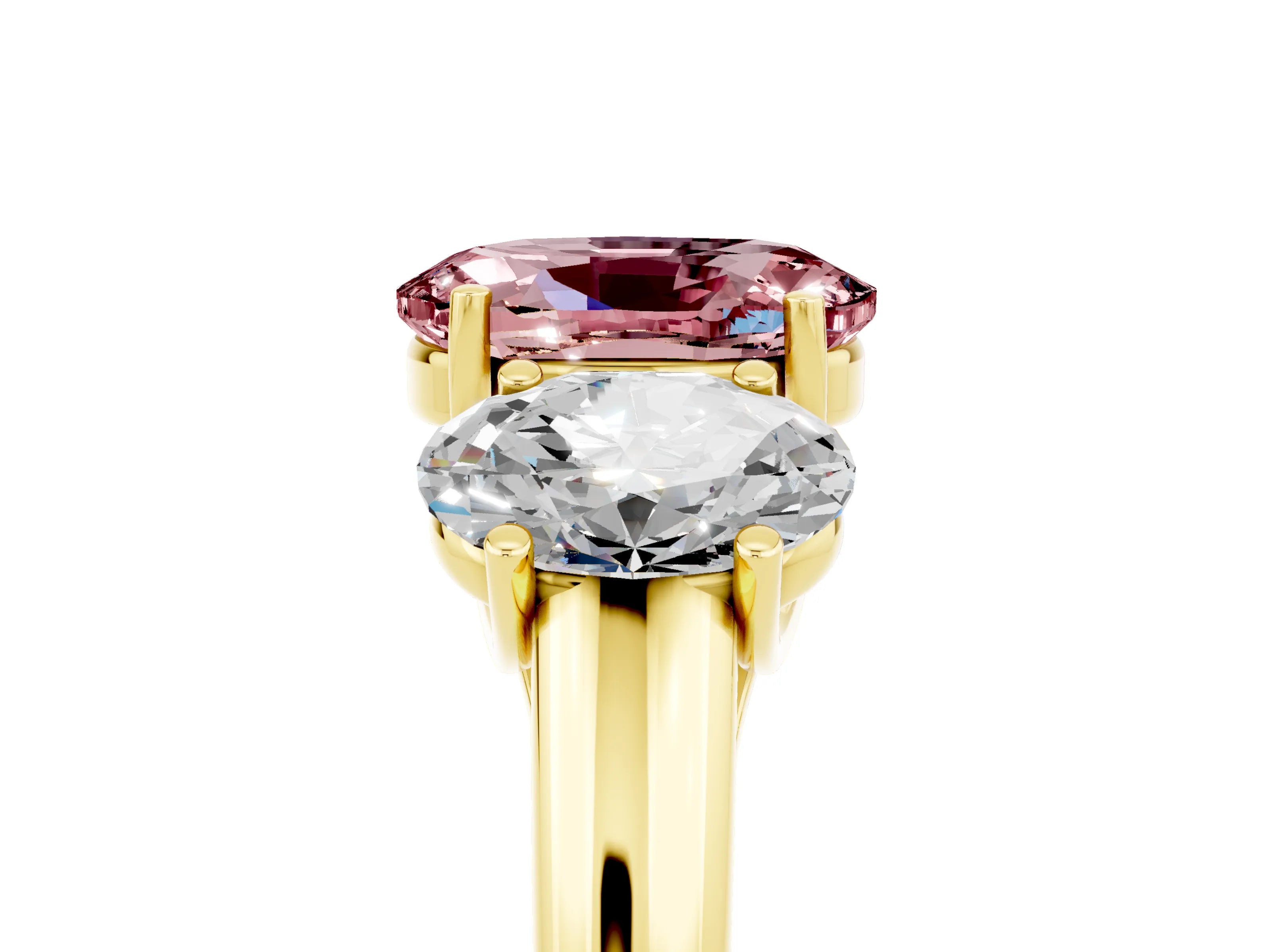 Yellow gold Three-Stone Oval Cut Morganite Engagement Ring with Prong Setting_5