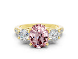 Yellow gold Three-Stone Oval Cut Morganite Pavé Band with Four-Prong Setting
