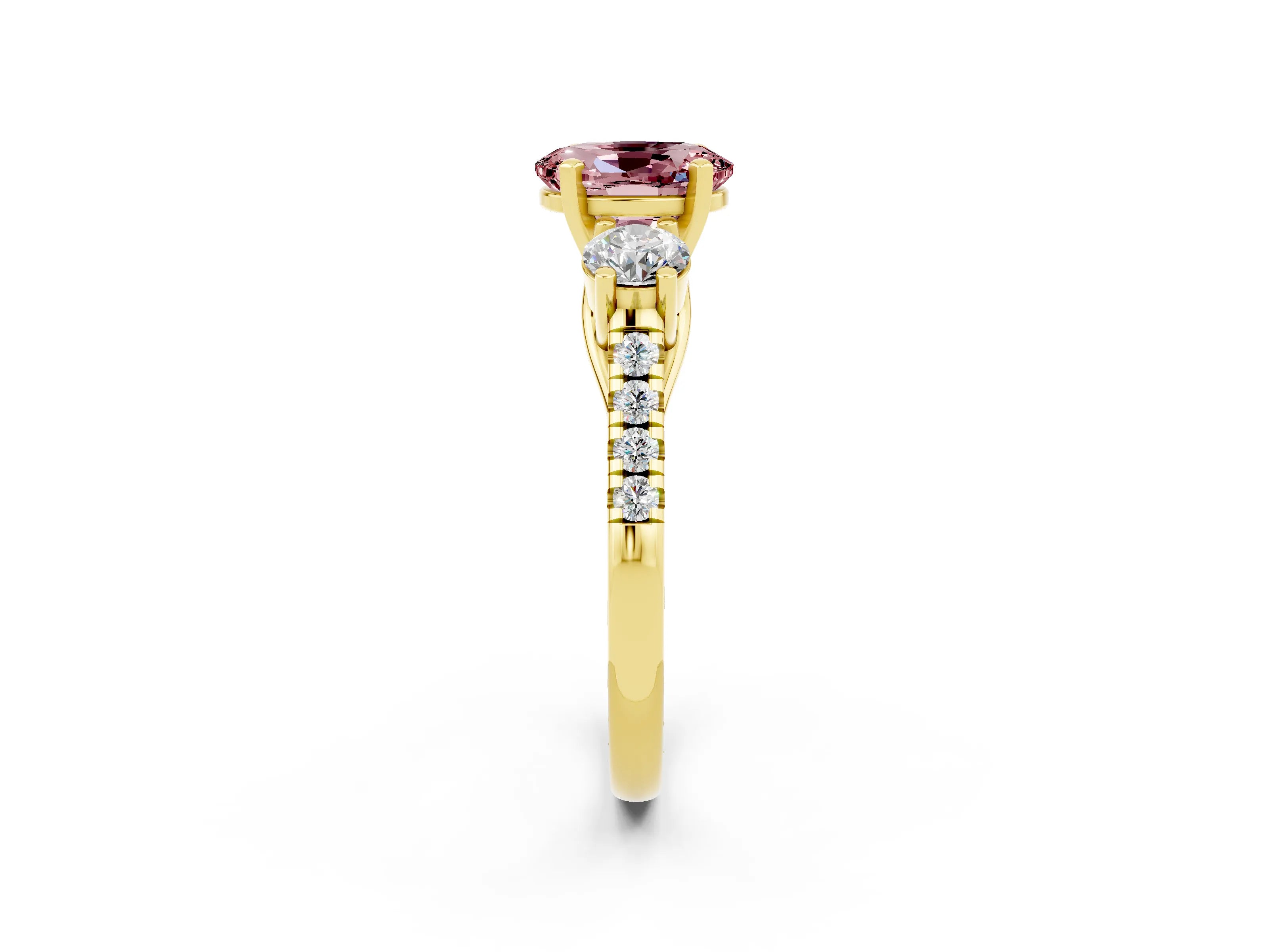 Yellow gold Three-Stone Oval Cut Morganite Pavé Band with Four-Prong Setting_2