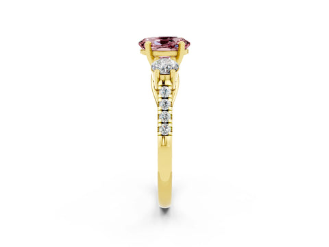 Yellow gold Three-Stone Oval Cut Morganite Pavé Band with Four-Prong Setting_2