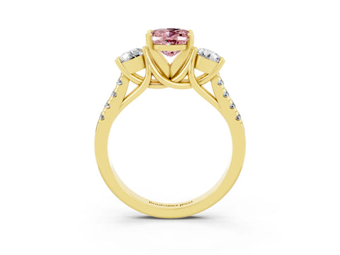 Yellow gold Three-Stone Oval Cut Morganite Pavé Band with Four-Prong Setting_3