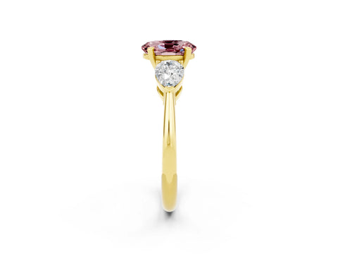 Yellow gold Three-Stone Oval Cut Morganite Ring with Pear Side Stones and Four-Prong Setting_2