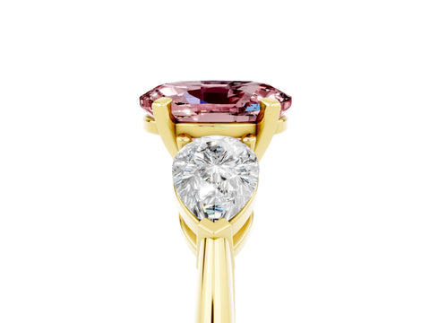Yellow gold Three-Stone Oval Cut Morganite Ring with Pear Side Stones and Four-Prong Setting_5