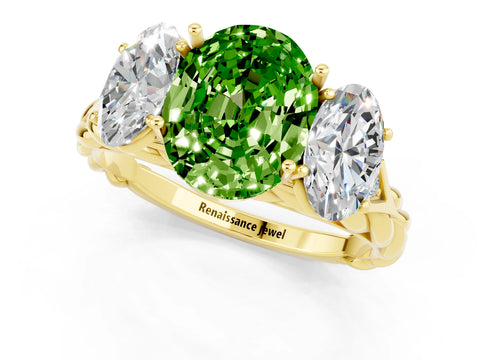 Yellow gold Three-Stone Oval Cut Peridot Braided Band Ring with Four-Prong Setting_13