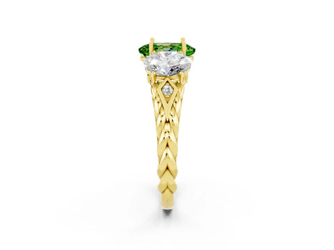 Yellow gold Three-Stone Oval Cut Peridot Braided Band Ring with Four-Prong Setting_14