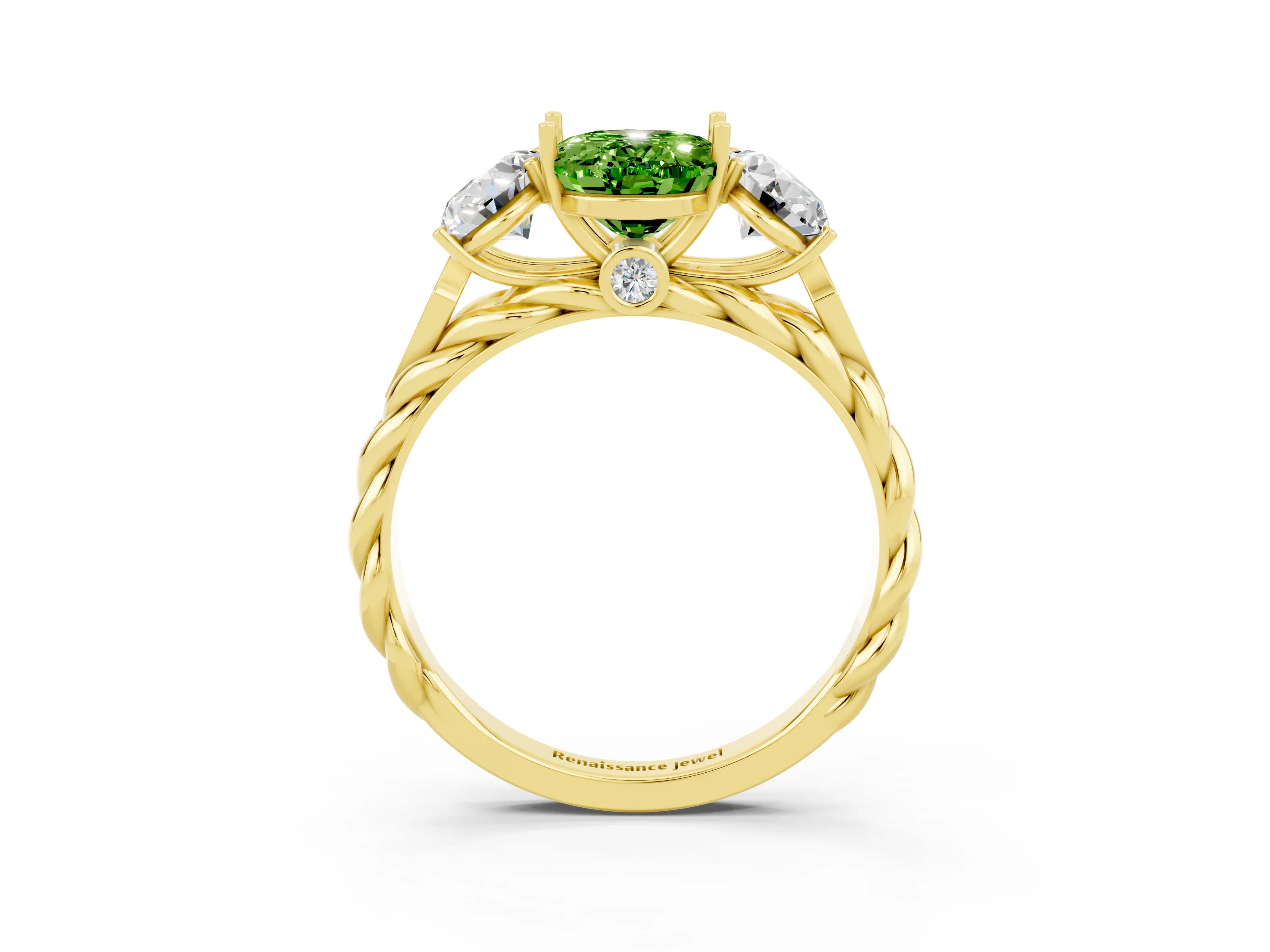 Yellow gold Three-Stone Oval Cut Peridot Braided Band Ring with Four-Prong Setting_15
