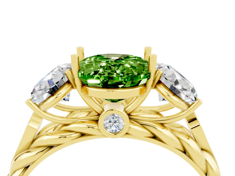 Yellow gold Three-Stone Oval Cut Peridot Braided Band Ring with Four-Prong Setting_16