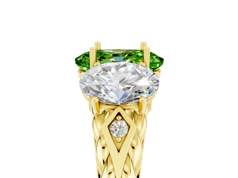Yellow gold Three-Stone Oval Cut Peridot Braided Band Ring with Four-Prong Setting_17