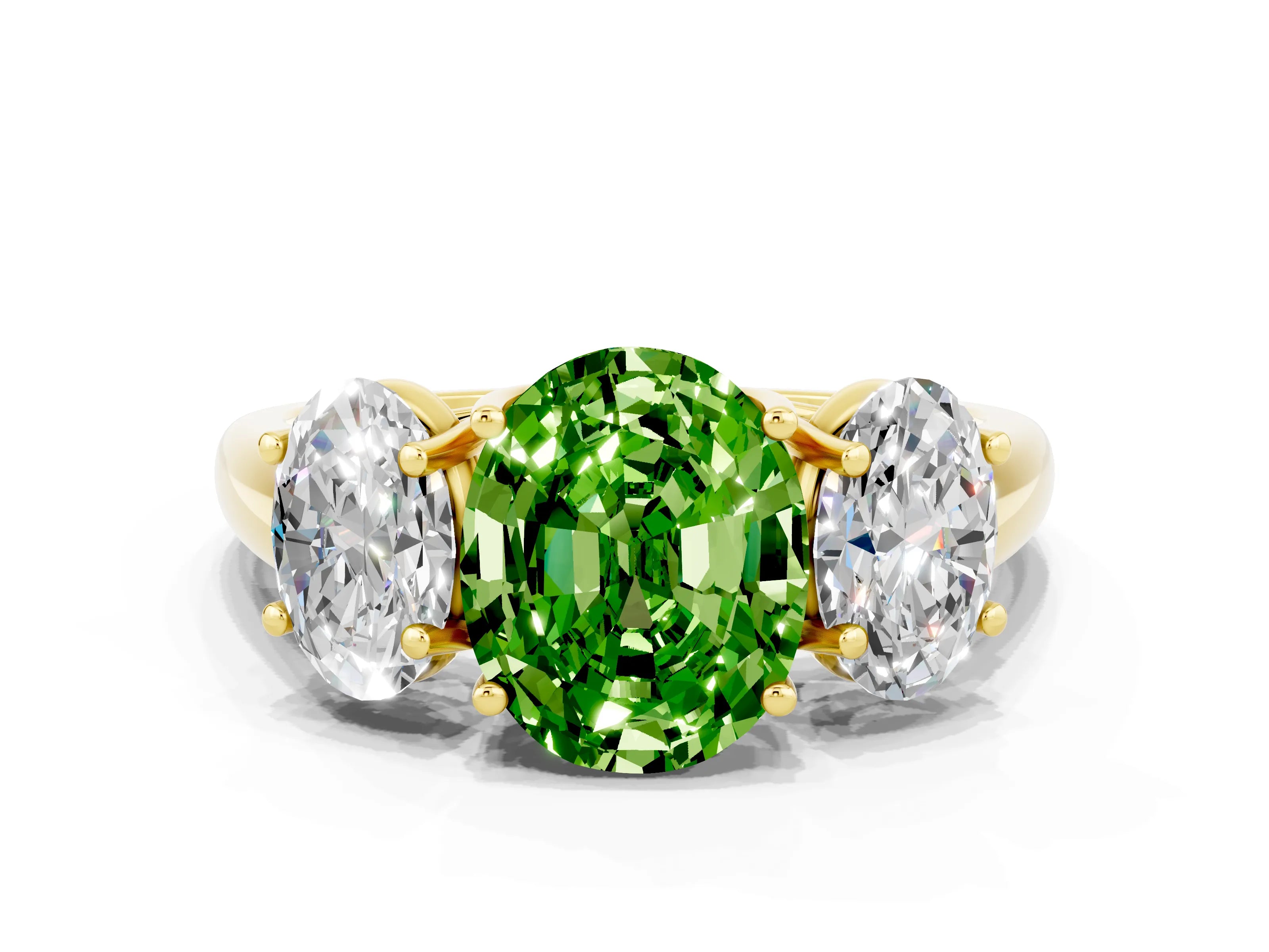 Yellow gold Three-Stone Oval Cut Peridot Engagement Ring with Prong Setting