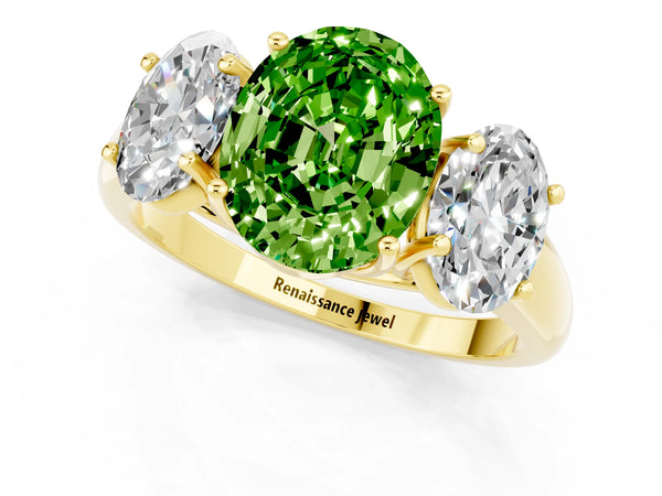 Yellow gold Three-Stone Oval Cut Peridot Engagement Ring with Prong Setting