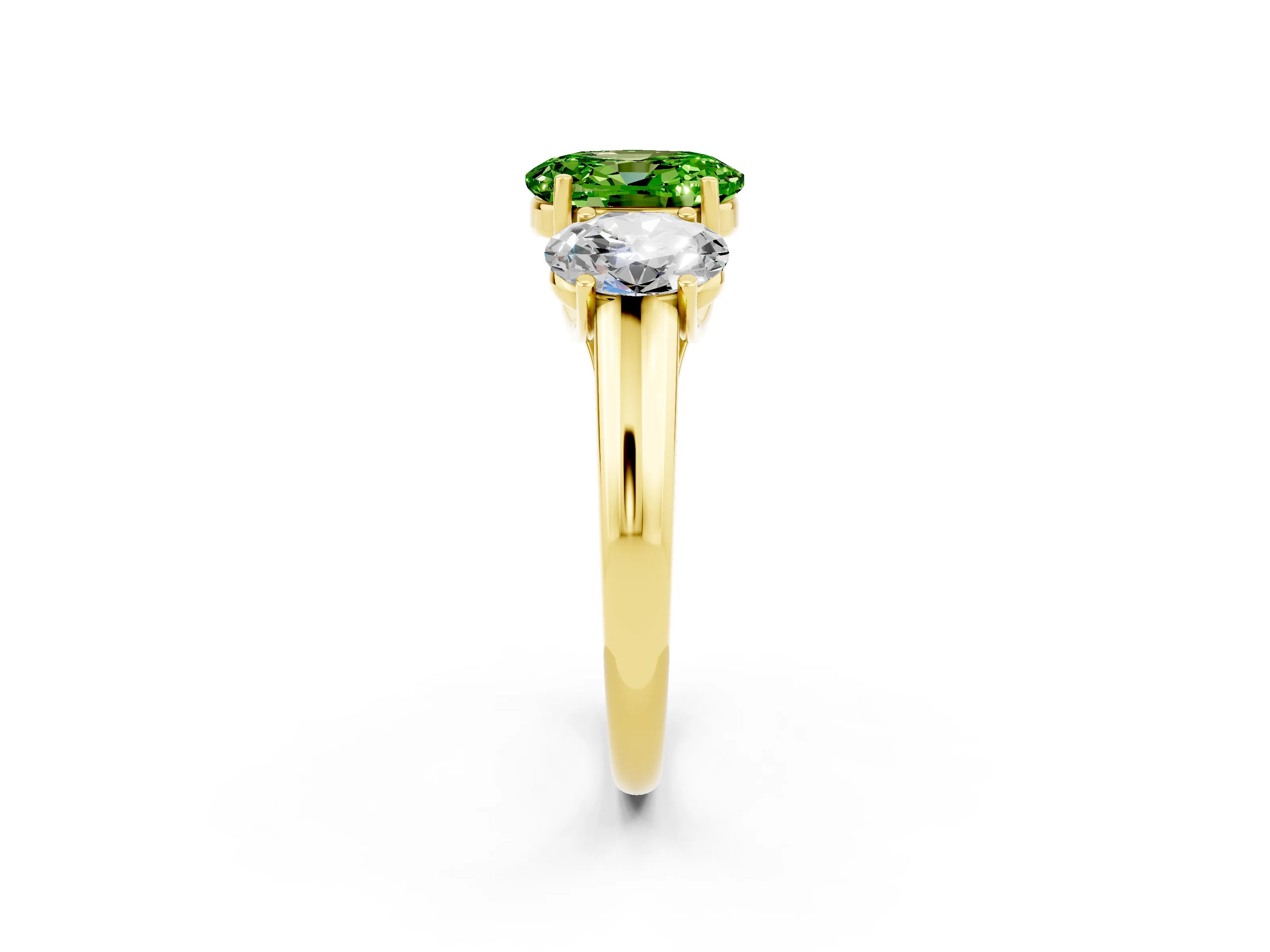 Yellow gold Three-Stone Oval Cut Peridot Engagement Ring with Prong Setting_2