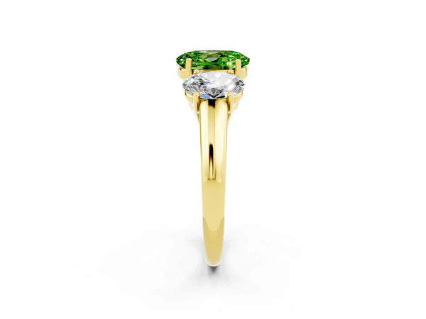 Yellow gold Three-Stone Oval Cut Peridot Engagement Ring with Prong Setting