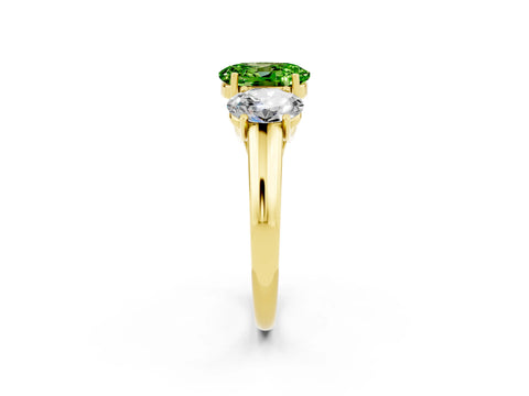 Yellow gold Three-Stone Oval Cut Peridot Engagement Ring with Prong Setting_2